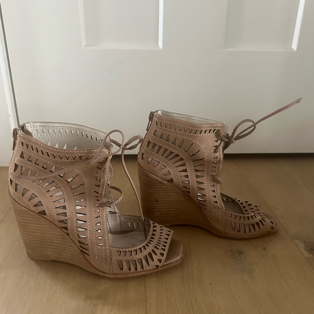 Jeffery Campbell lace up wedge- tan suede